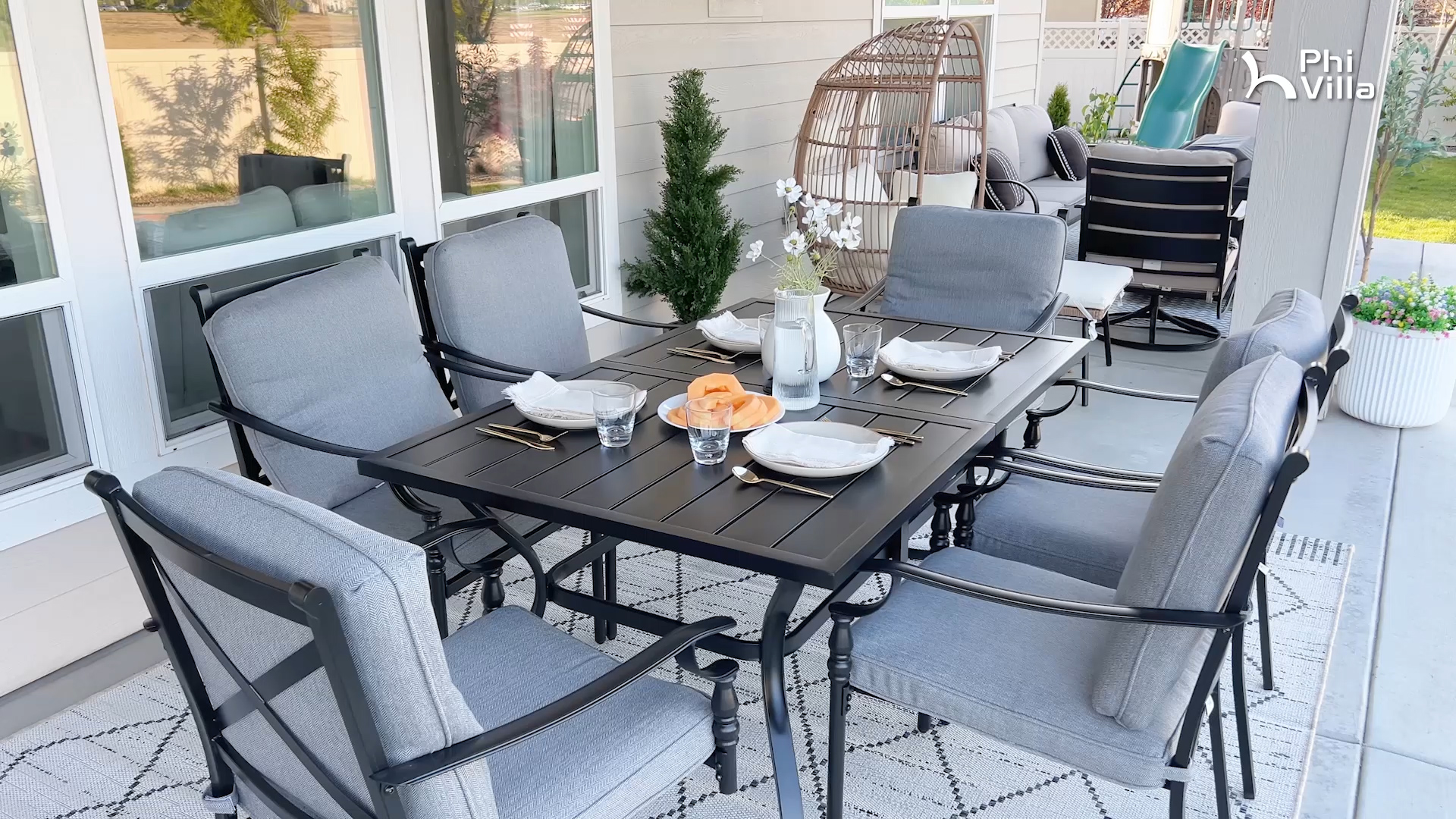Amazon.com: PHI VILLA Outdoor Steel Dining Chairs Set of 2, Heavy